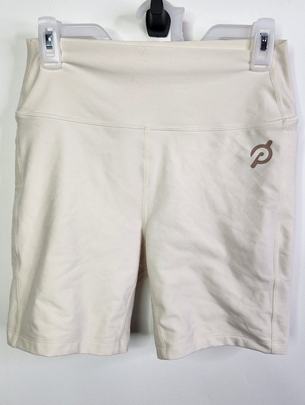 Peloton Cadent Pocket Cream High-Rise Bike Shorts with Subtle Logo, Large